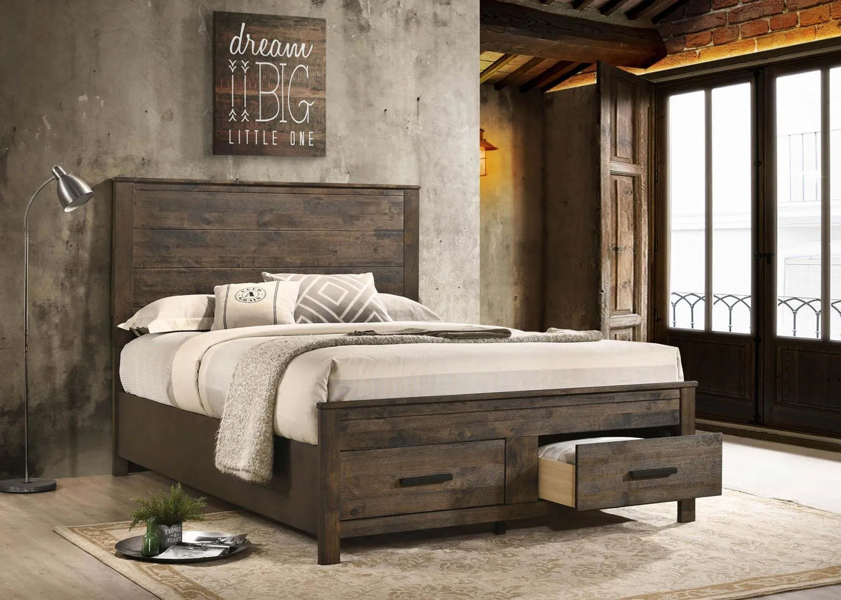 Woodmont Rustic Golden Brown Queen Storage Bed by Coaster at Eve Furniture