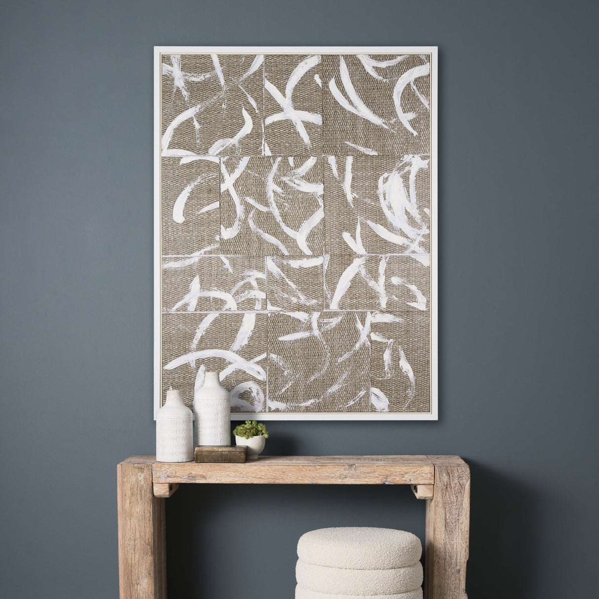 Woven Textile by Mercana Studio a Hand Embellished Textured Framed Canvas by Mercana at Eve Furniture