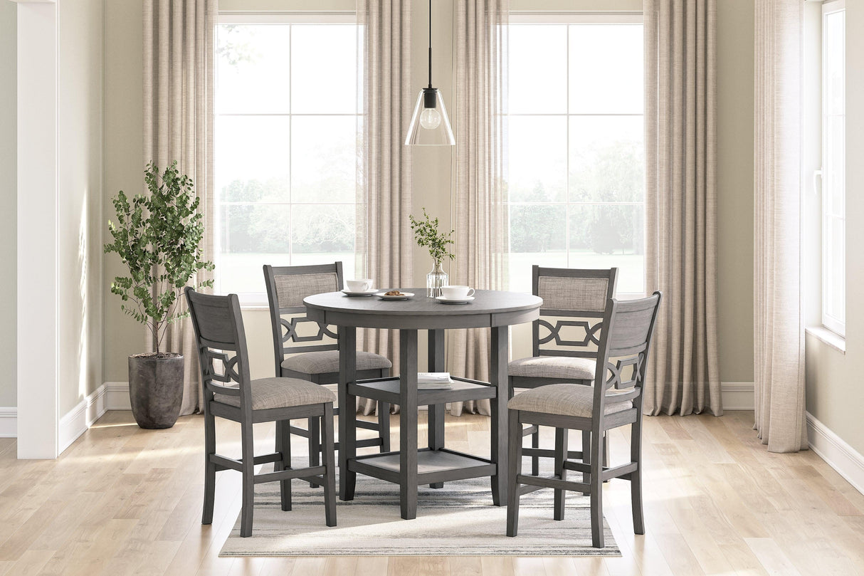 Wrenning Gray Counter Height Dining Table and 4 Bar Stools by Ashley at Eve Furniture