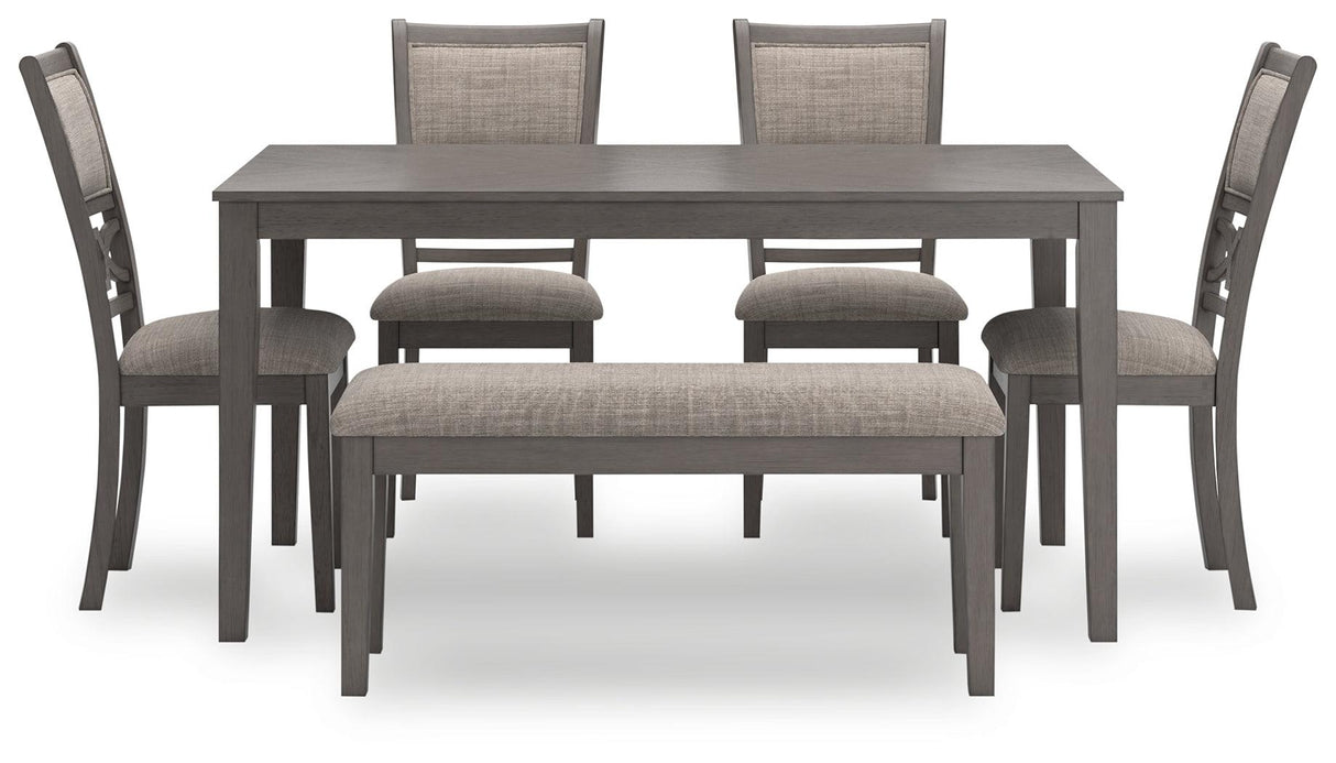 Wrenning Gray Dining Table and 4 Chairs and Bench by Ashley at Eve Furniture