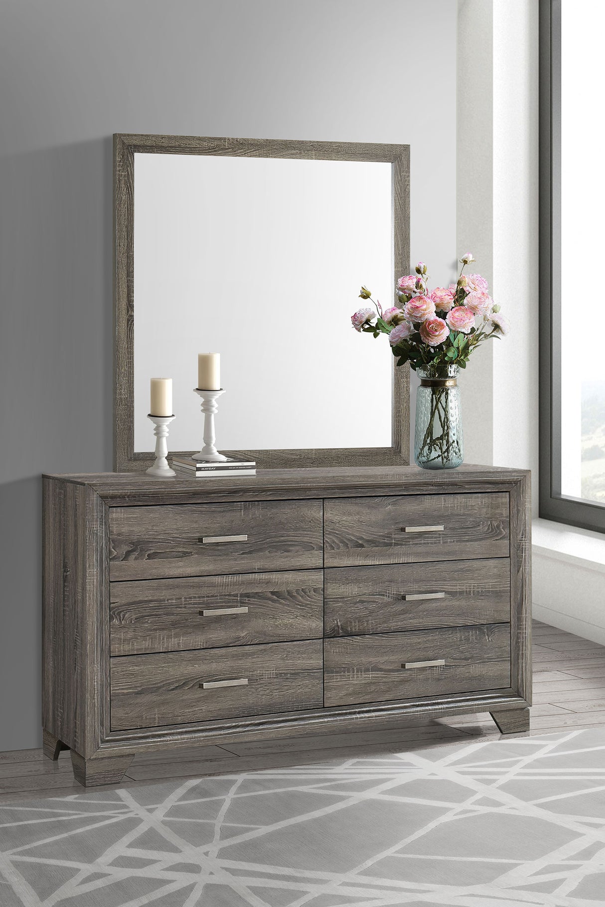 Wright Brown Oak 6-drawer Dresser and Mirror by Coaster at Eve Furniture