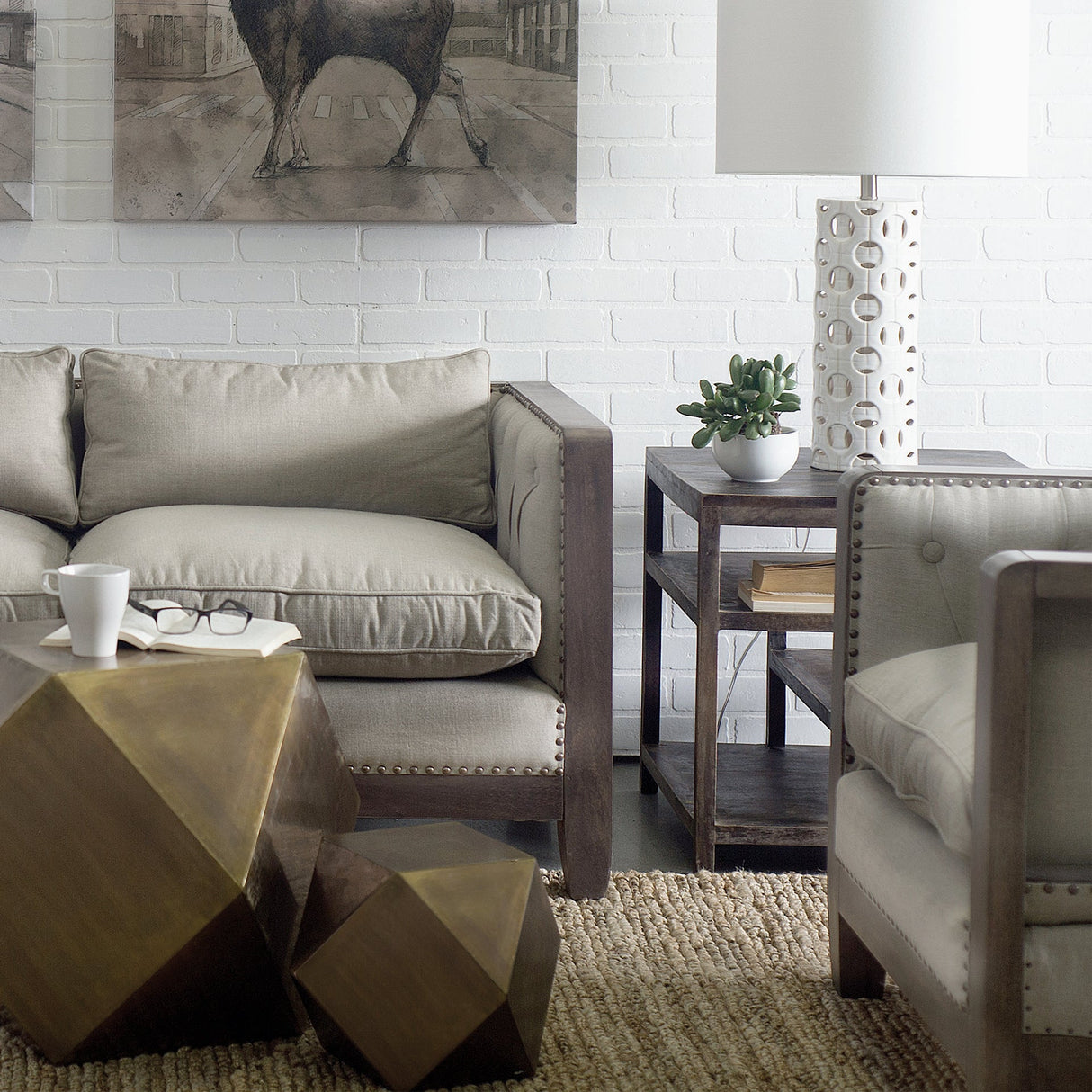 Wright II Square Top Medium Brown Wooden Multi-Shelf End/Side Table by Mercana at Eve Furniture