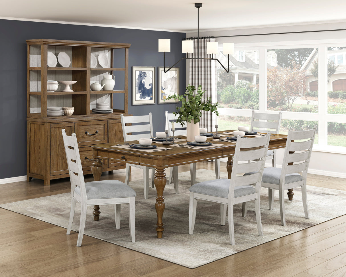Wyatt Brown Weathered White & Gray 91" Extendable Dining Room Set by Homelegance at Eve Furniture