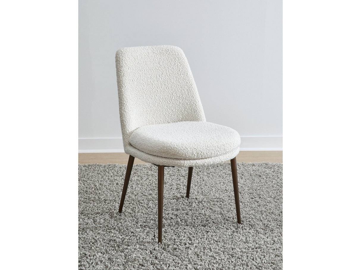 Wyatt Upholstered Dining Chair in Ricotta Boucle and Bronze Metal (Set of 2) by Modus Furniture at Eve Furniture