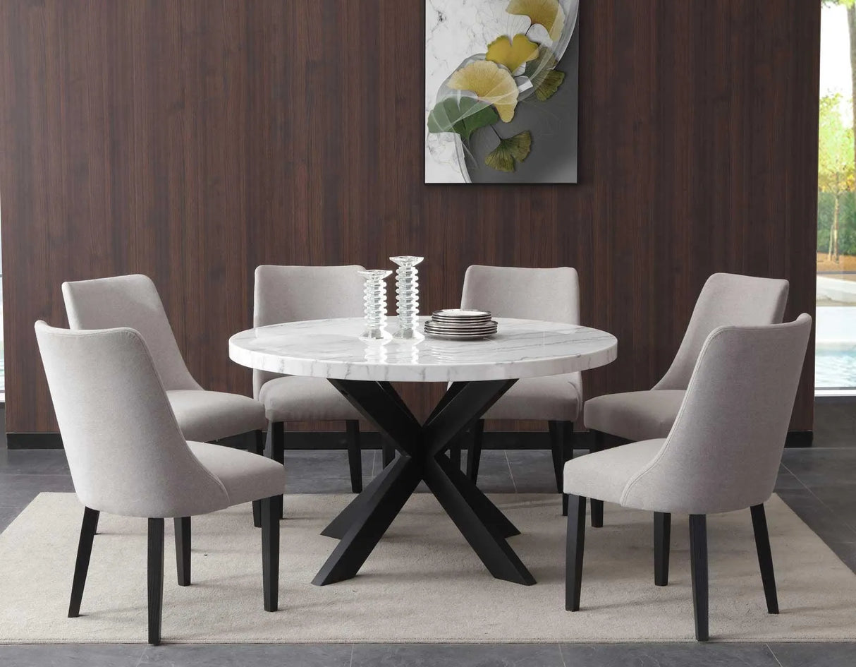 Xena 52-inch Round Dining Table, White Marble Top by Steve Silver at Eve Furniture