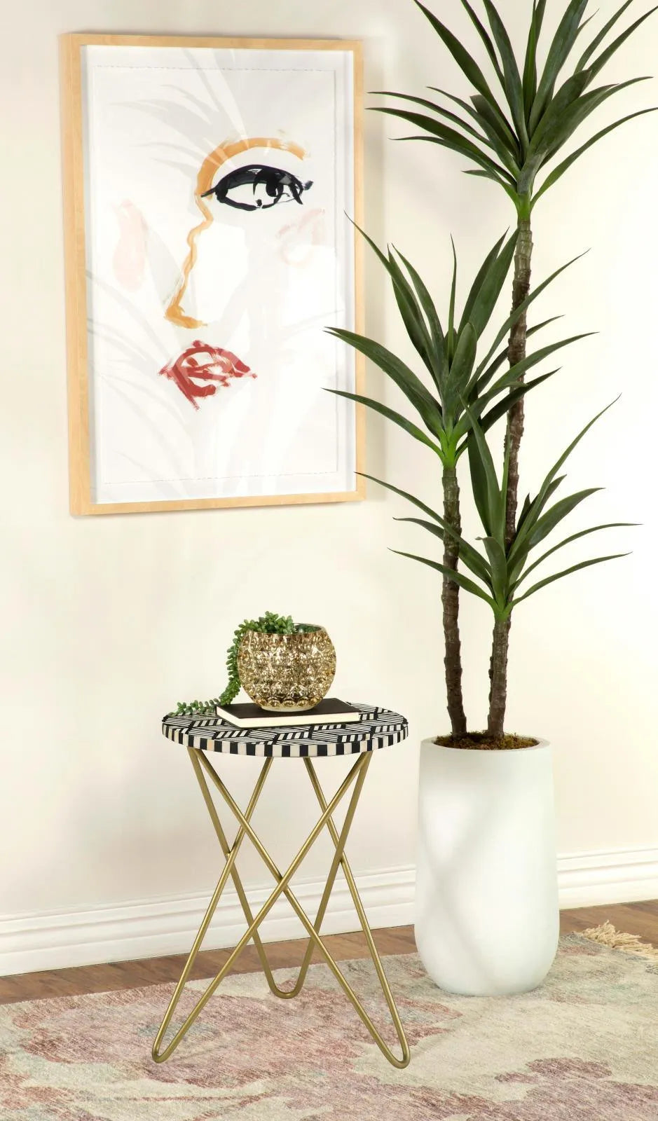 Xenia Black/White Round Accent Table with Hairpin Legs by Coaster at Eve Furniture