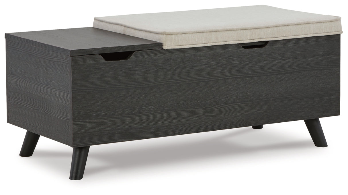 Yarlow Linen/Gray Storage Bench by Ashley at Eve Furniture