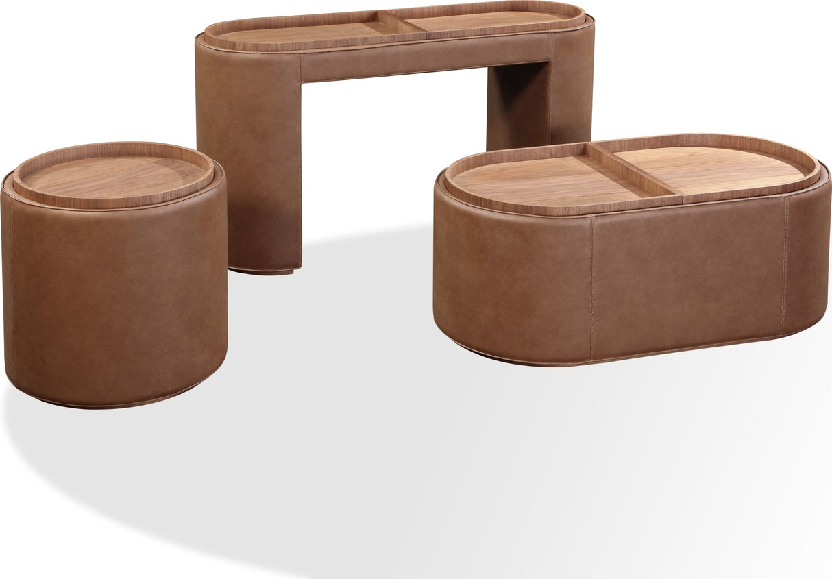 Yeal Sahara Leather Upholstered Storage Coffee Table with Wooden Tray Top and Casters by Modus Furniture at Eve Furniture