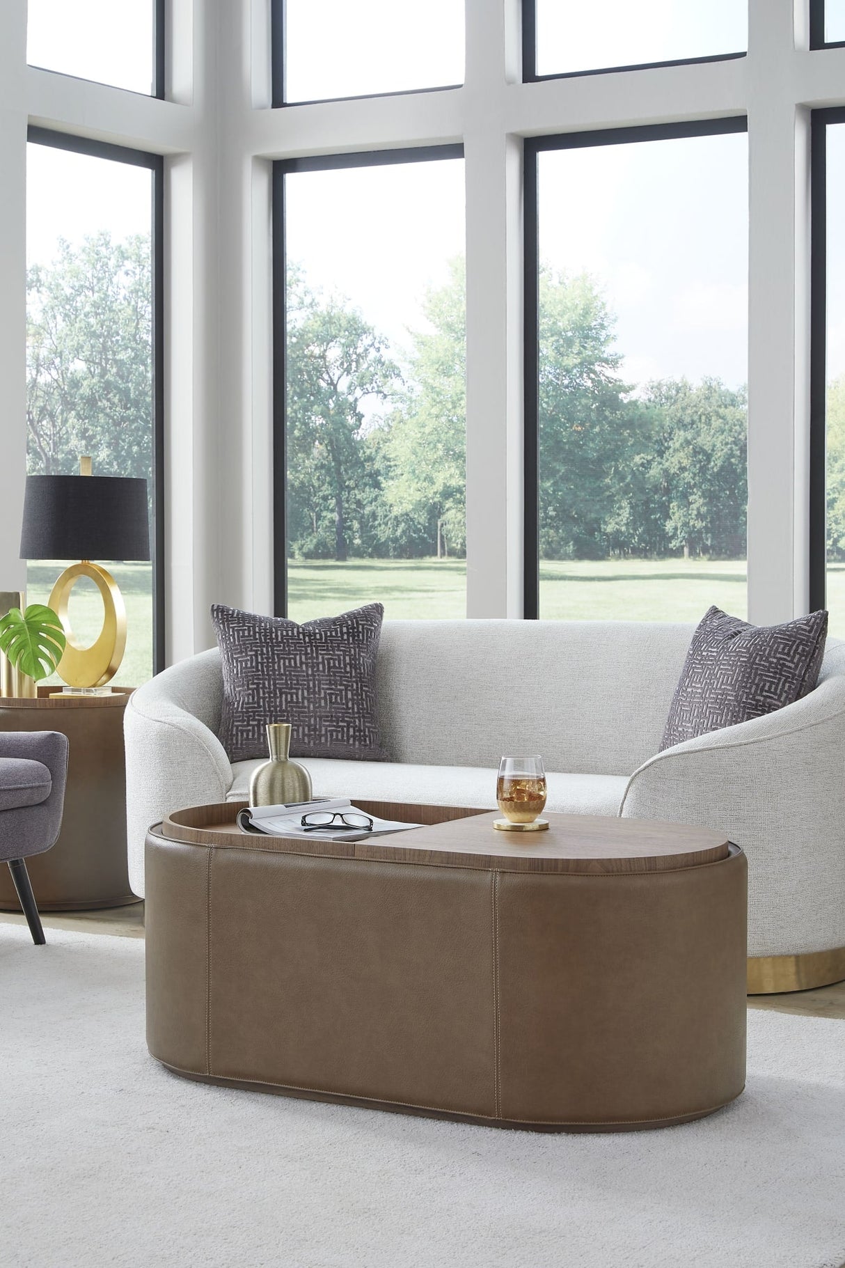 Yeal Sahara Leather Upholstered Storage Coffee Table with Wooden Tray Top and Casters by Modus Furniture at Eve Furniture