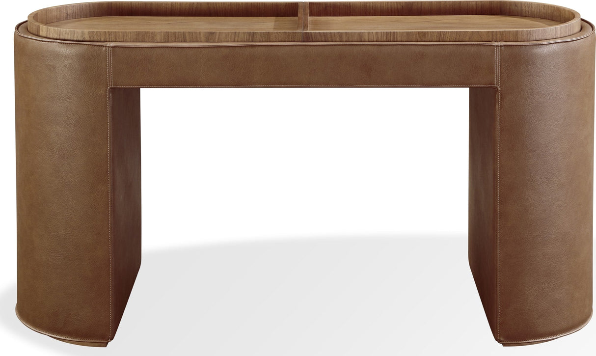 Yeal Sahara Leather Upholstered Storage Console Table with Wooden Tray Top by Modus Furniture at Eve Furniture