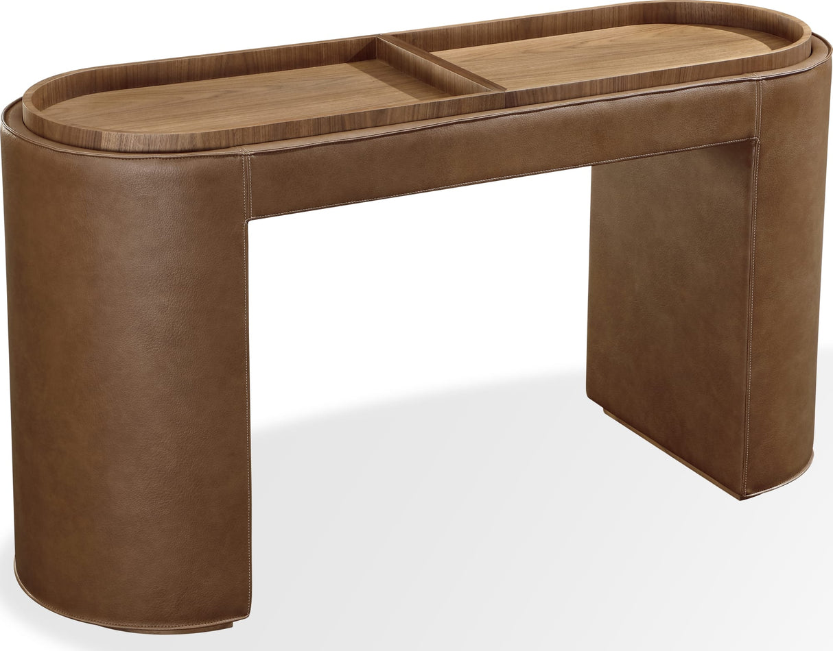 Yeal Sahara Leather Upholstered Storage Console Table with Wooden Tray Top by Modus Furniture at Eve Furniture