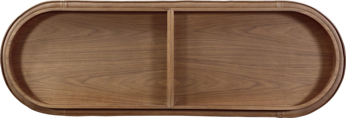 Yeal Sahara Leather Upholstered Storage Console Table with Wooden Tray Top by Modus Furniture at Eve Furniture
