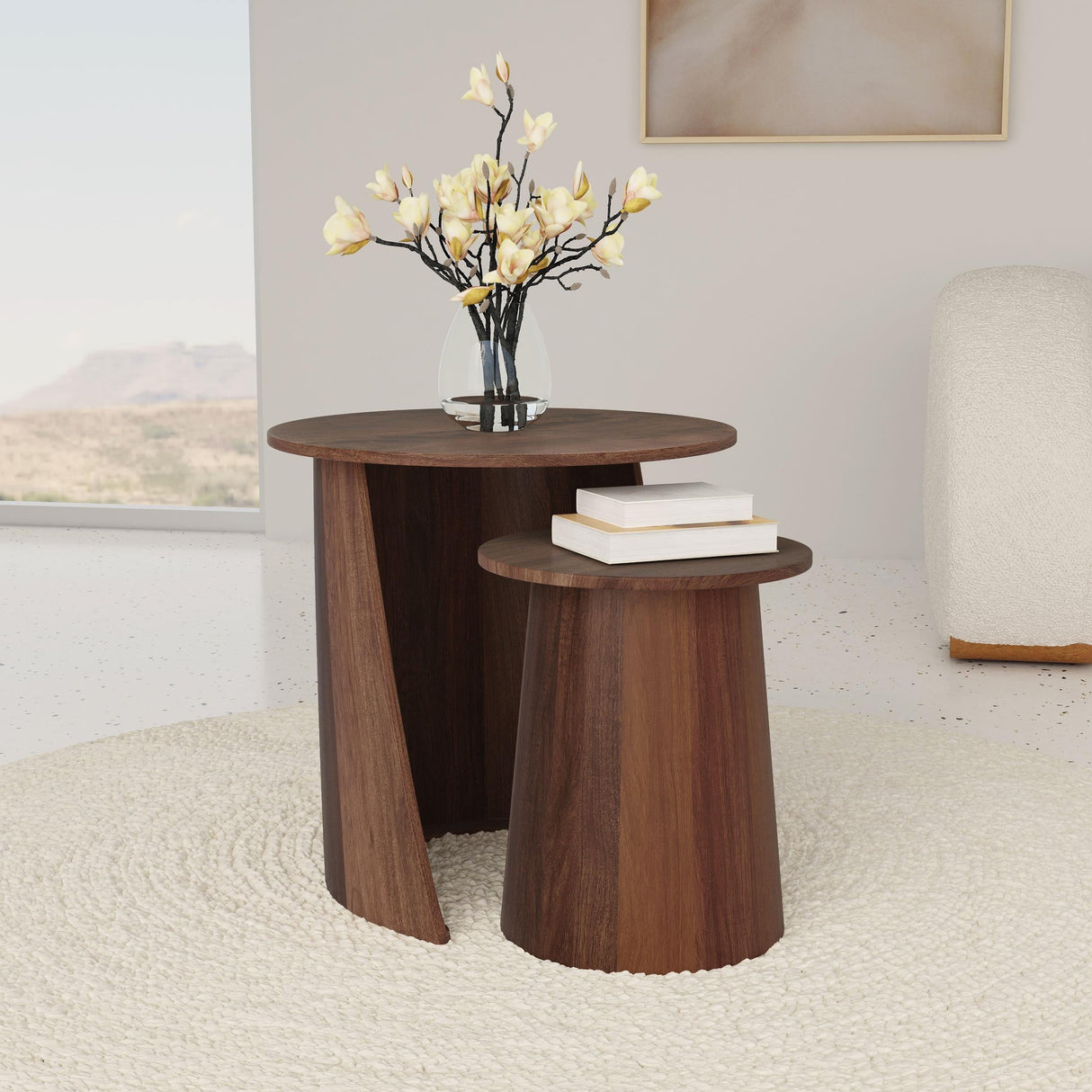 Yency Mango Brown 2-Piece Solid Wood Round Nesting Table by Coaster at Eve Furniture