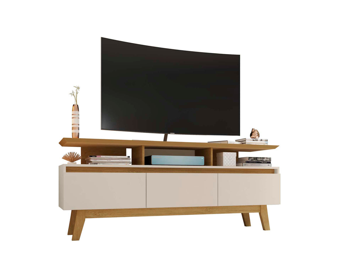 Yonkers 62.99 TV Stand in Off White and Cinnamon by Manhattan Comfort at Eve Furniture