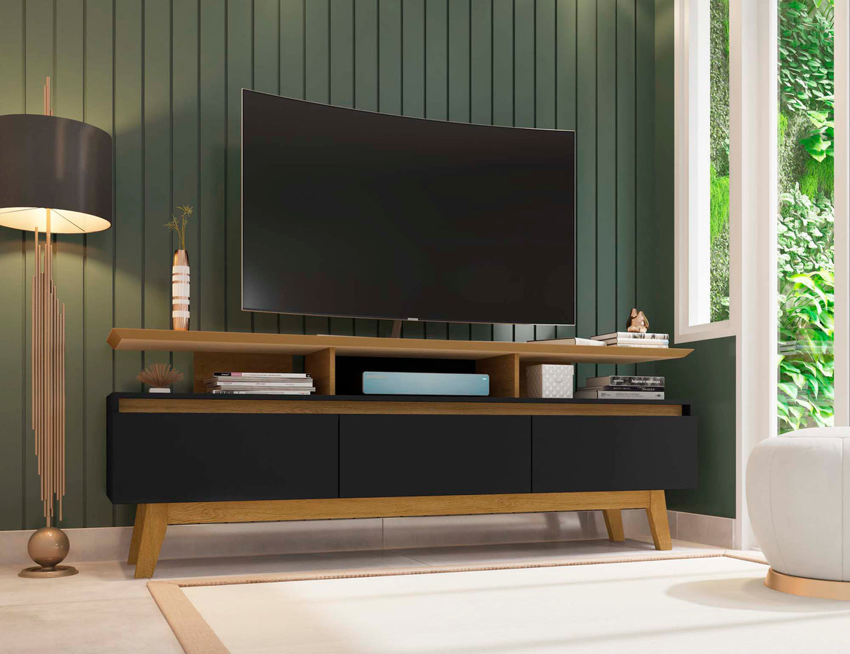 Yonkers 70.86 TV Stand in Black and Cinnamon by Manhattan Comfort at Eve Furniture