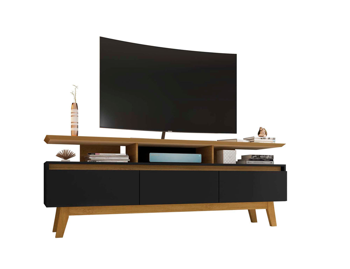 Yonkers 70.86 TV Stand in Black and Cinnamon by Manhattan Comfort at Eve Furniture