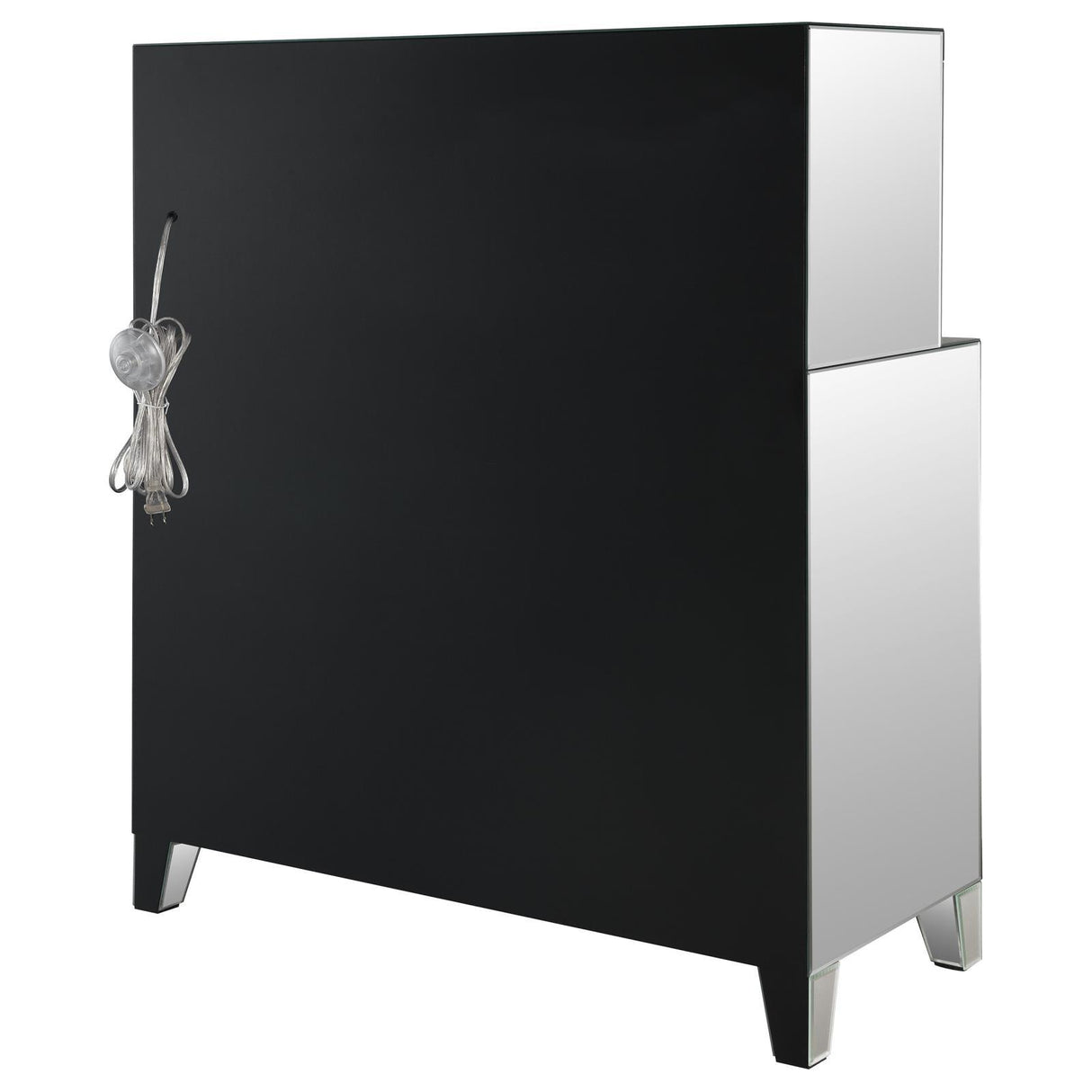 Yvaine Silver 2-door Mirrored Wine Cabinet with Faux Crystal Inlay by Coaster at Eve Furniture