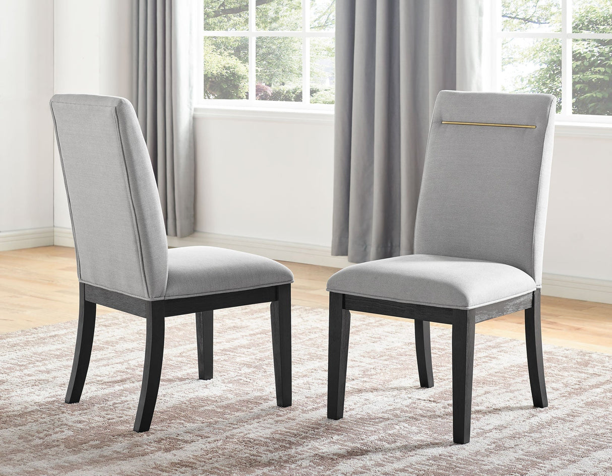 Yves 5 Piece Dining Set (Table & 4 Grey Performance Side Chairs) by Steve Silver at Eve Furniture
