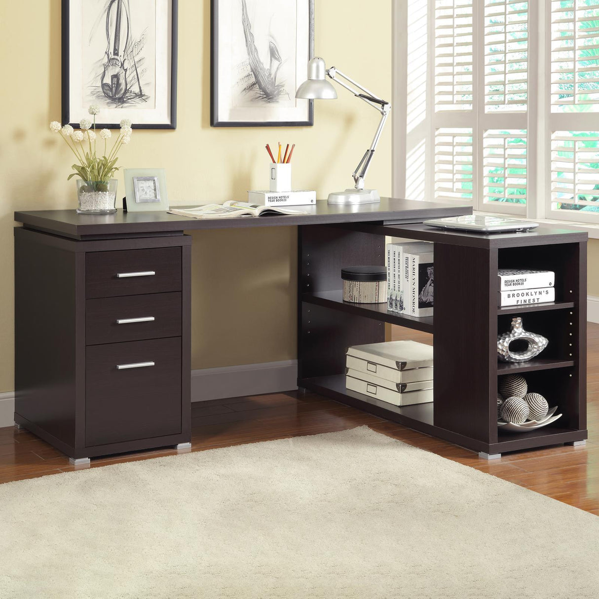 Yvette Cappuccino L-shape Office Desk by Coaster at Eve Furniture