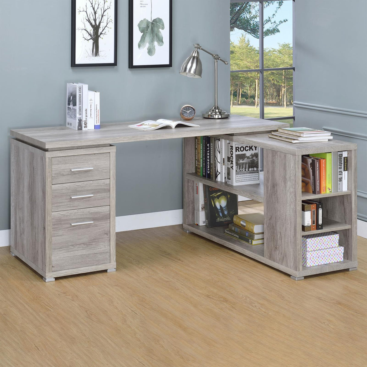 Yvette Gray Driftwood L-shape Office Desk by Coaster at Eve Furniture