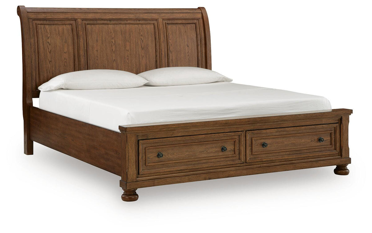 Zackaryn Warm Brown King Sleigh Storage Bed by Ashley at Eve Furniture