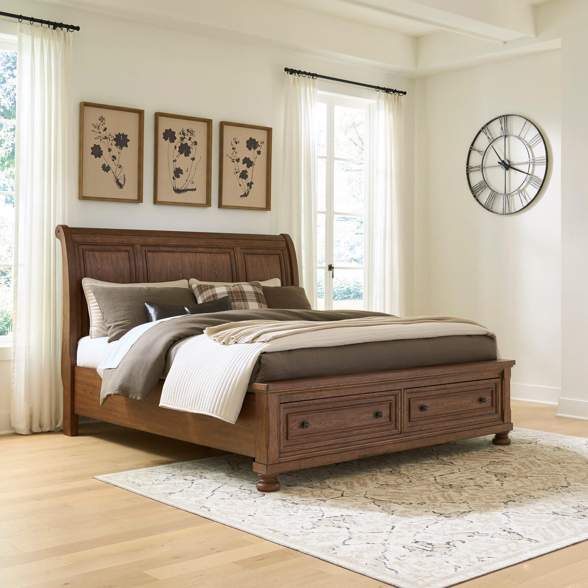 Zackaryn Warm Brown King Sleigh Storage Bed by Ashley at Eve Furniture