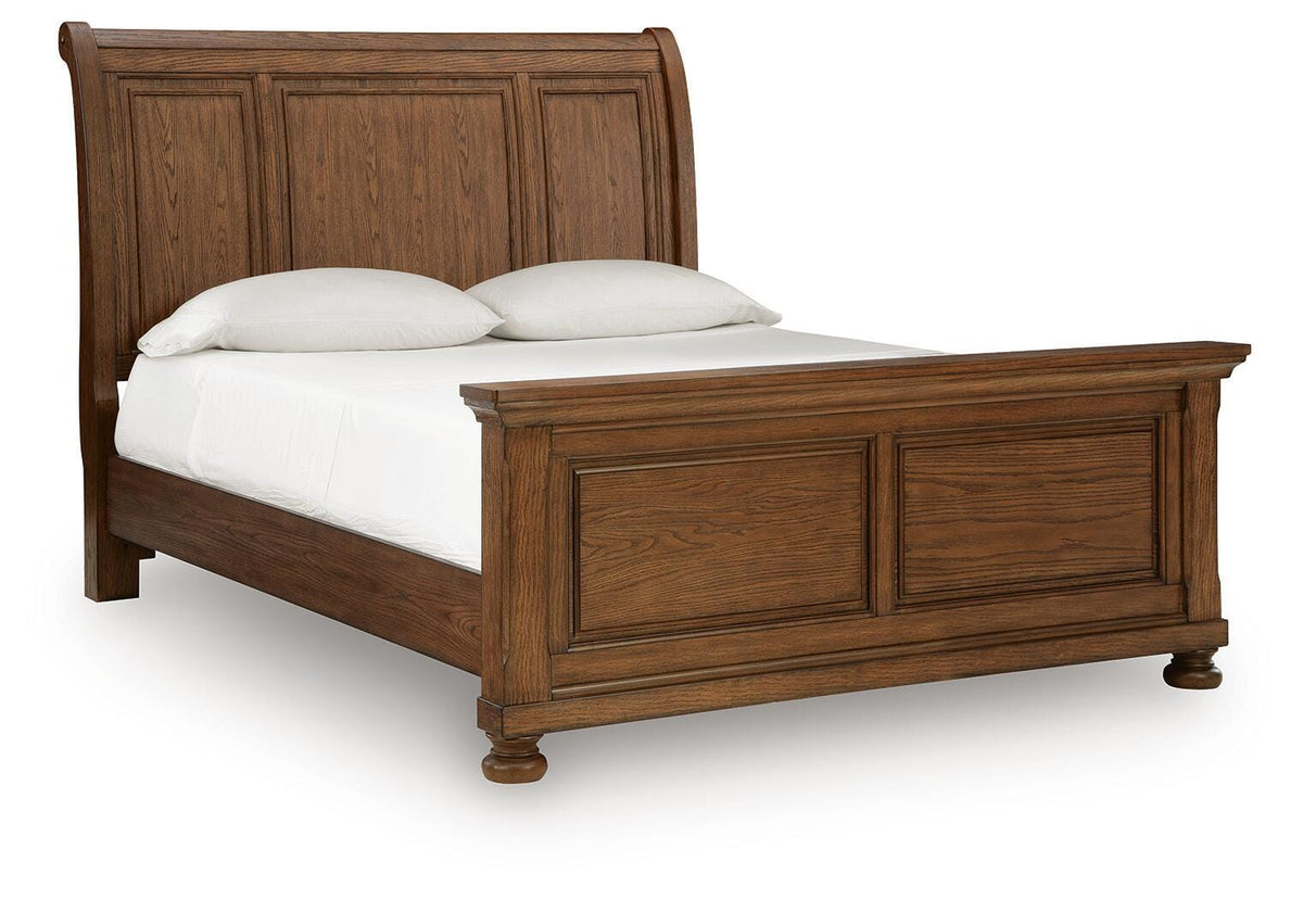 Zackaryn Warm Brown Queen Sleigh Bed by Ashley at Eve Furniture