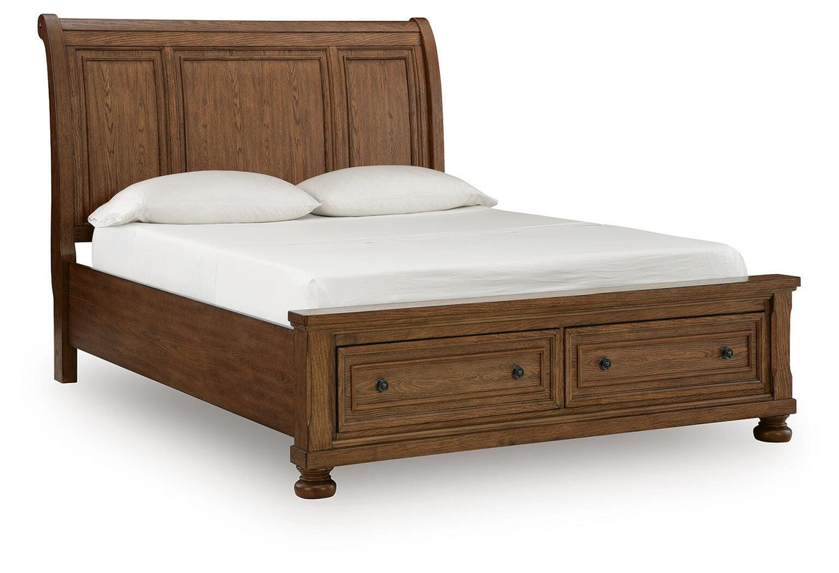 Zackaryn Warm Brown Queen Sleigh Storage Bed by Ashley at Eve Furniture