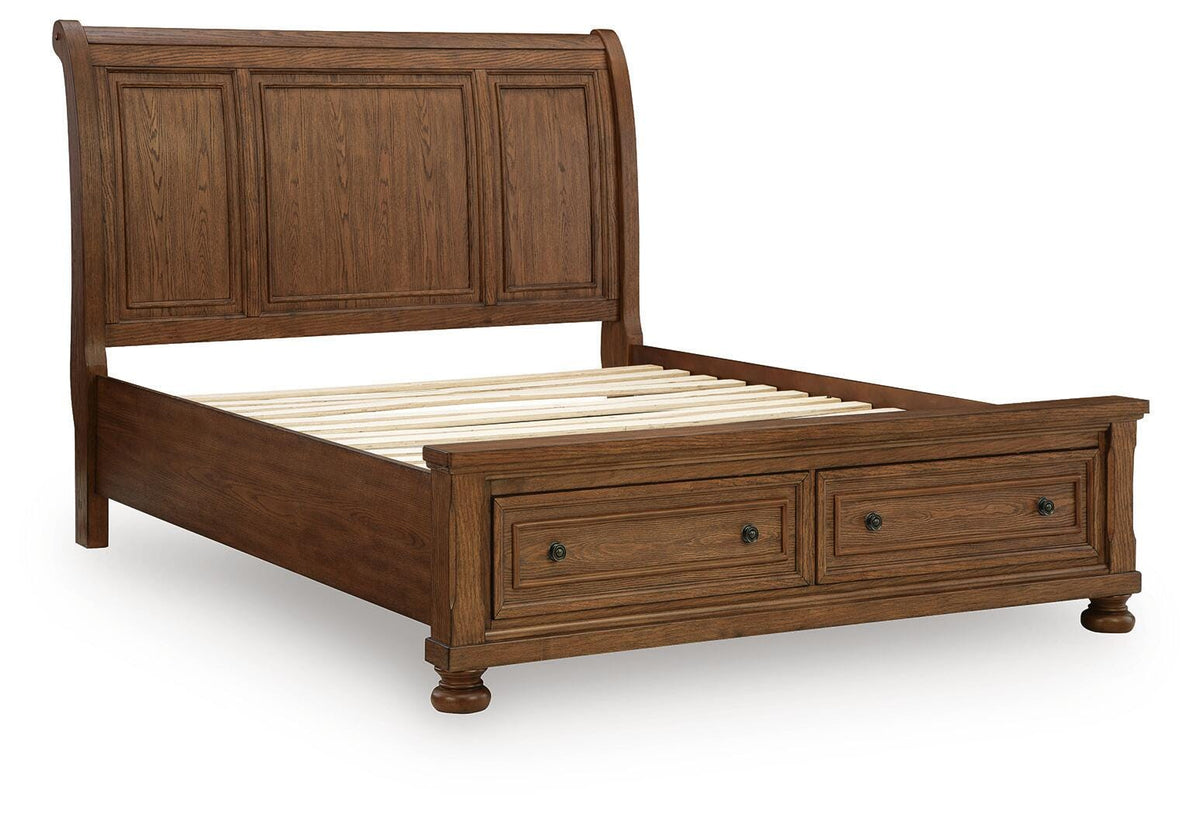 Zackaryn Warm Brown Queen Sleigh Storage Bed by Ashley at Eve Furniture