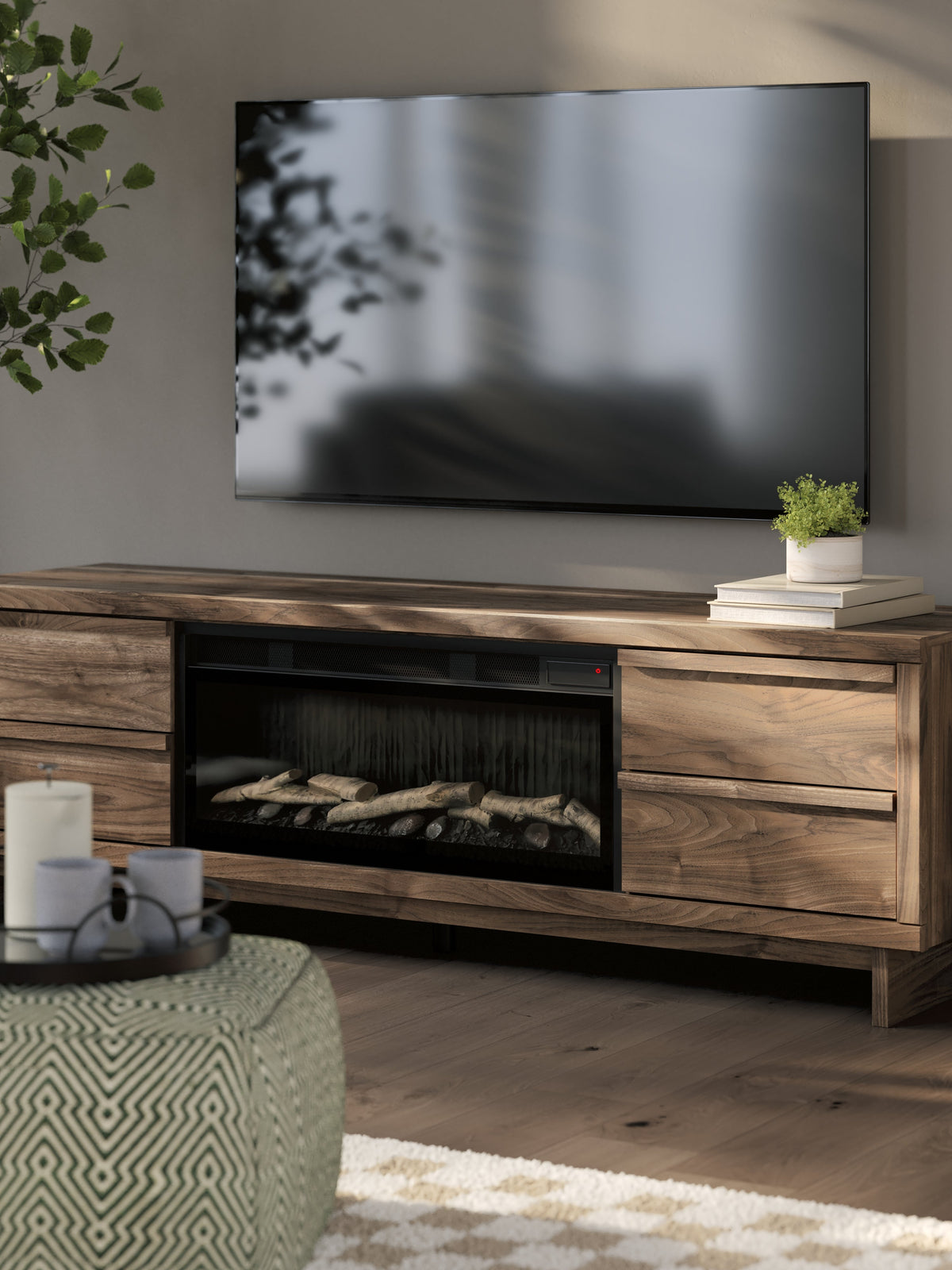 Zadilyn Brown 72" TV Stand with Electric Fireplace by Ashley at Eve Furniture