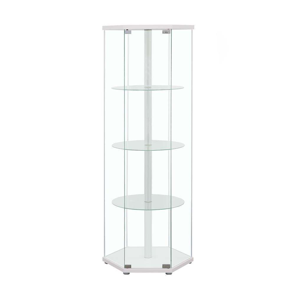 Zahavah White/Clear 4-Shelf Hexagon Shaped Curio Cabinet by Coaster at Eve Furniture