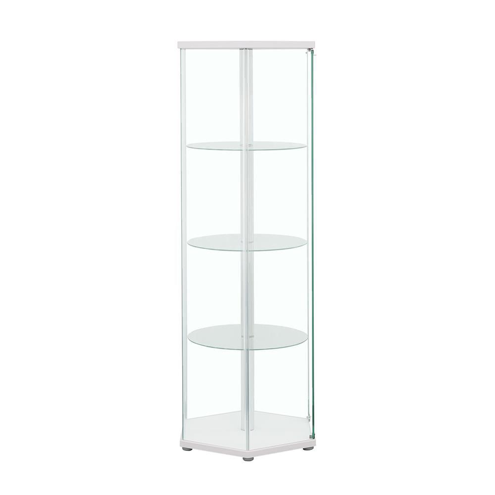 Zahavah White/Clear 4-Shelf Hexagon Shaped Curio Cabinet by Coaster at Eve Furniture
