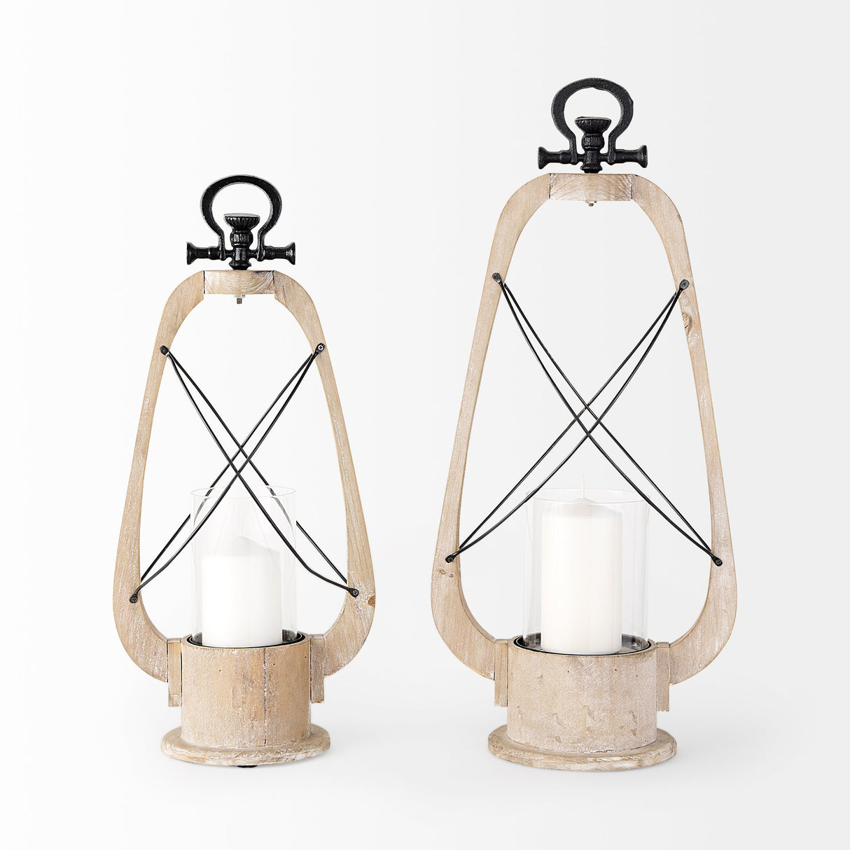 Zain I Small Brown Wooden Vintage Inspired Candle Holder Lantern by Mercana at Eve Furniture