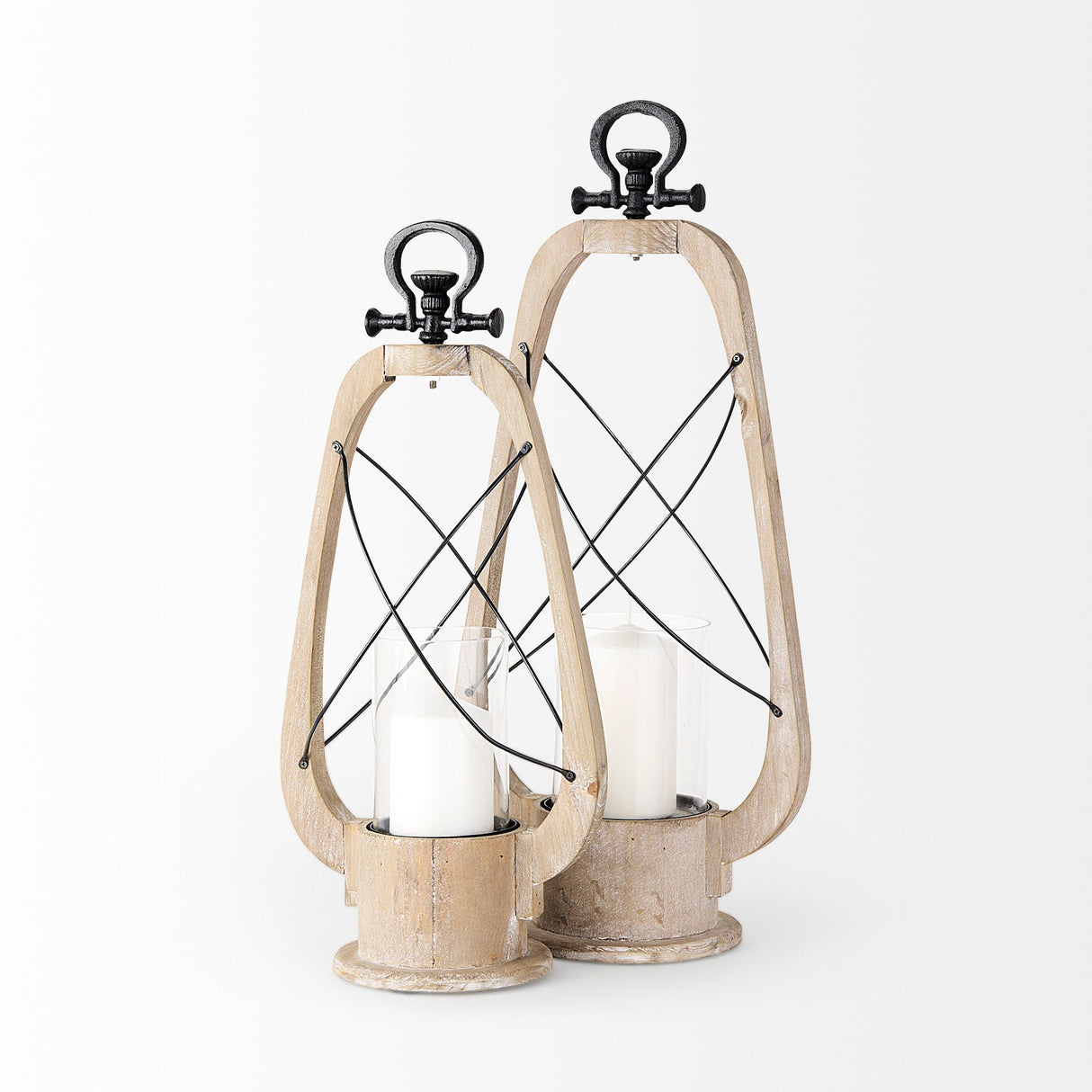 Zain I Small Brown Wooden Vintage Inspired Candle Holder Lantern by Mercana at Eve Furniture