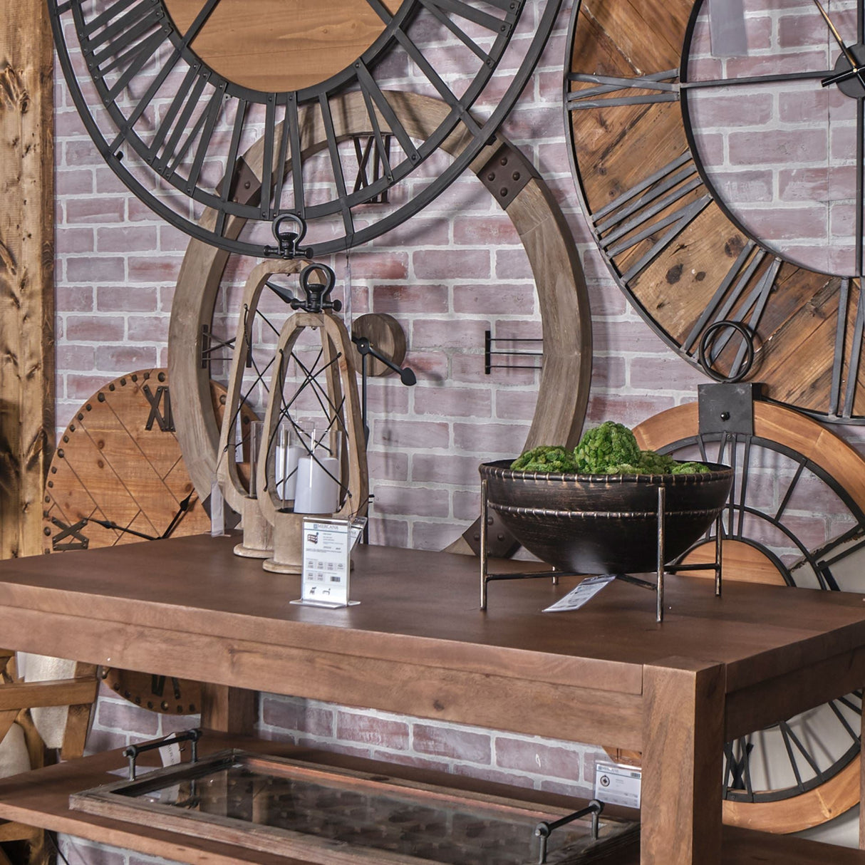 Zain II Large Brown Wooden Vintage Inspired Candle Holder Lantern by Mercana at Eve Furniture