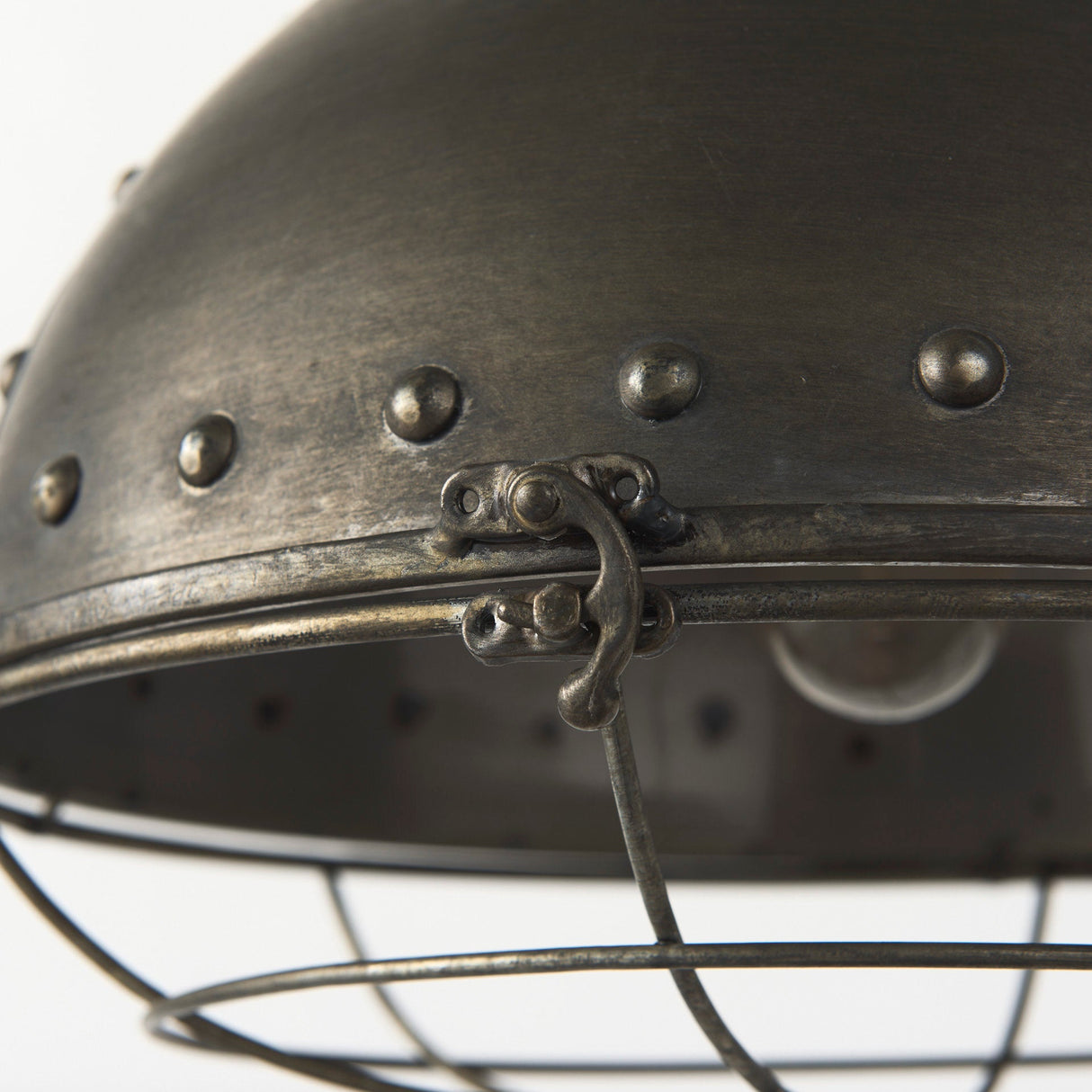 Zaio Weathered Antique Gold Metal Caged Bulb Pendant Light by Mercana at Eve Furniture