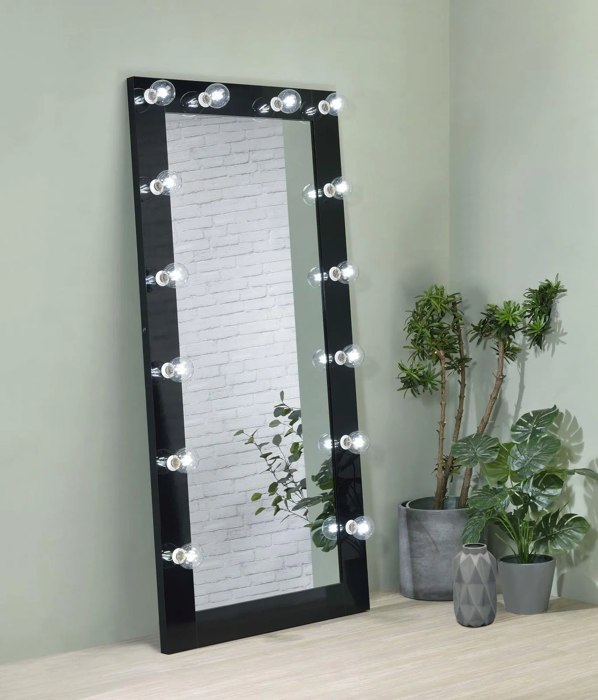 Zayan Black High Gloss Full Length Floor Mirror With Lighting by Coaster at Eve Furniture