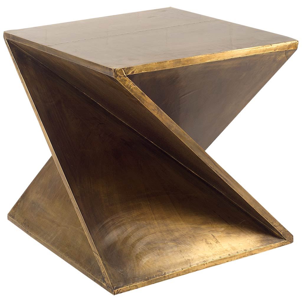 Zelda 20L x 20W Gold Metal-Cladded Z-Shaped Wooden Accent Table by Mercana at Eve Furniture