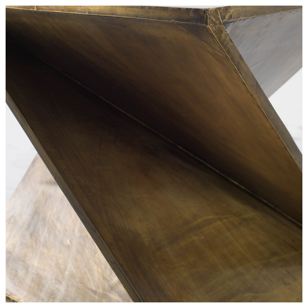 Zelda Gold Metal-Cladded Z-Shaped Wooden Accent Table by Mercana at Eve Furniture