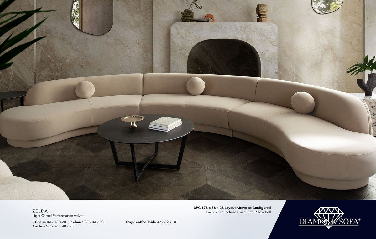 Zelda Light Camel Performance Velvet 3-Pc Sectional by Diamond Sofa at Eve Furniture