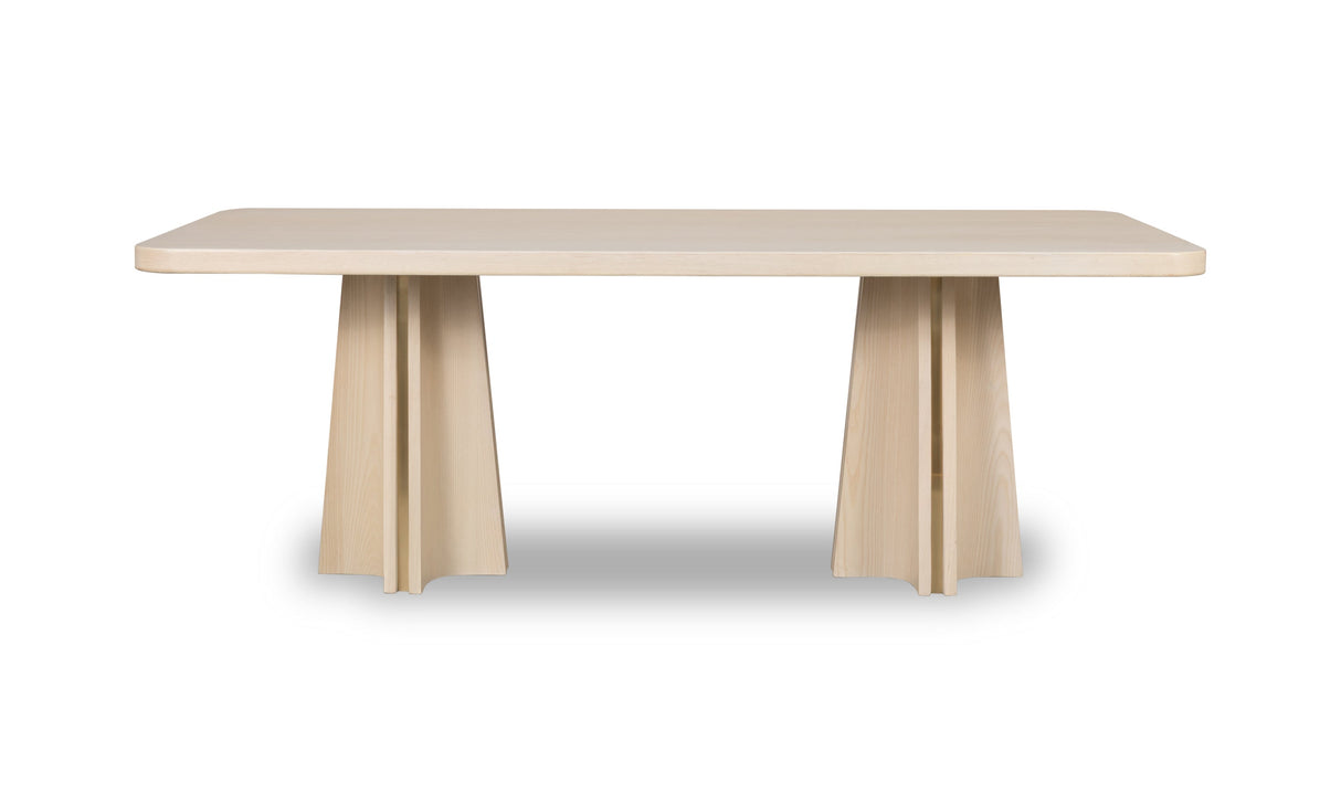 Zinnia Ash Wood Double Pedestal Dining Table in White Sand by Modus Furniture at Eve Furniture