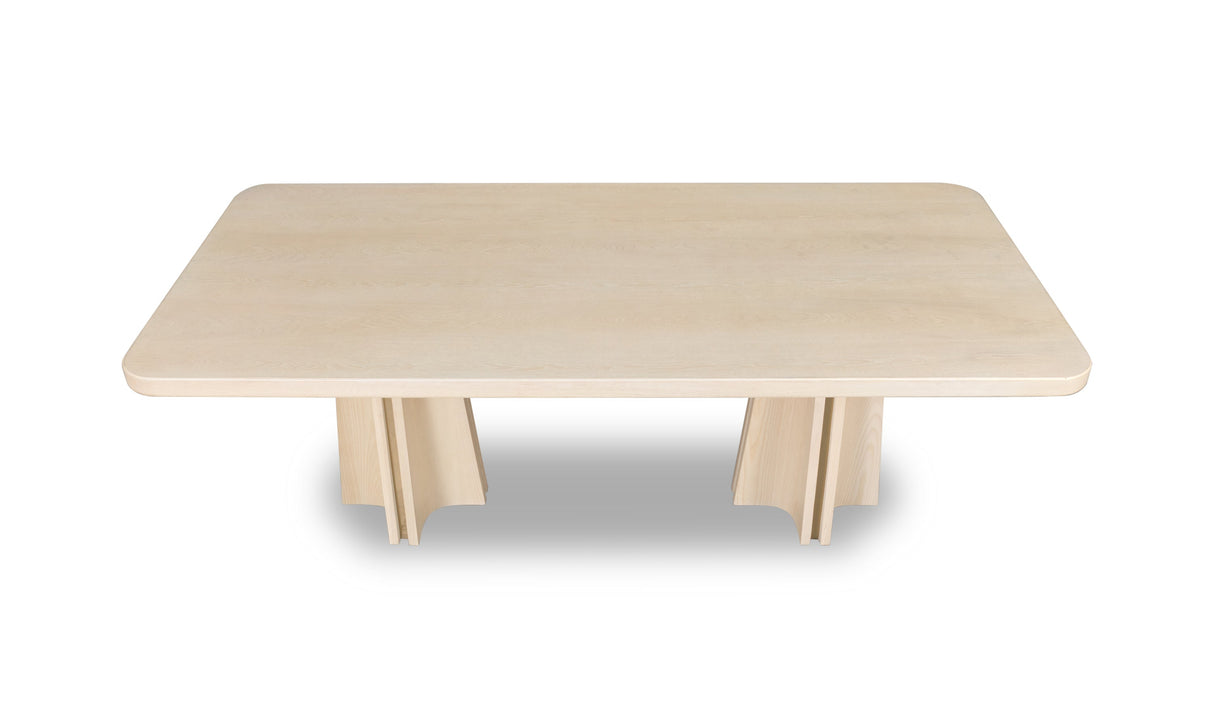 Zinnia Ash Wood Double Pedestal Dining Table in White Sand by Modus Furniture at Eve Furniture