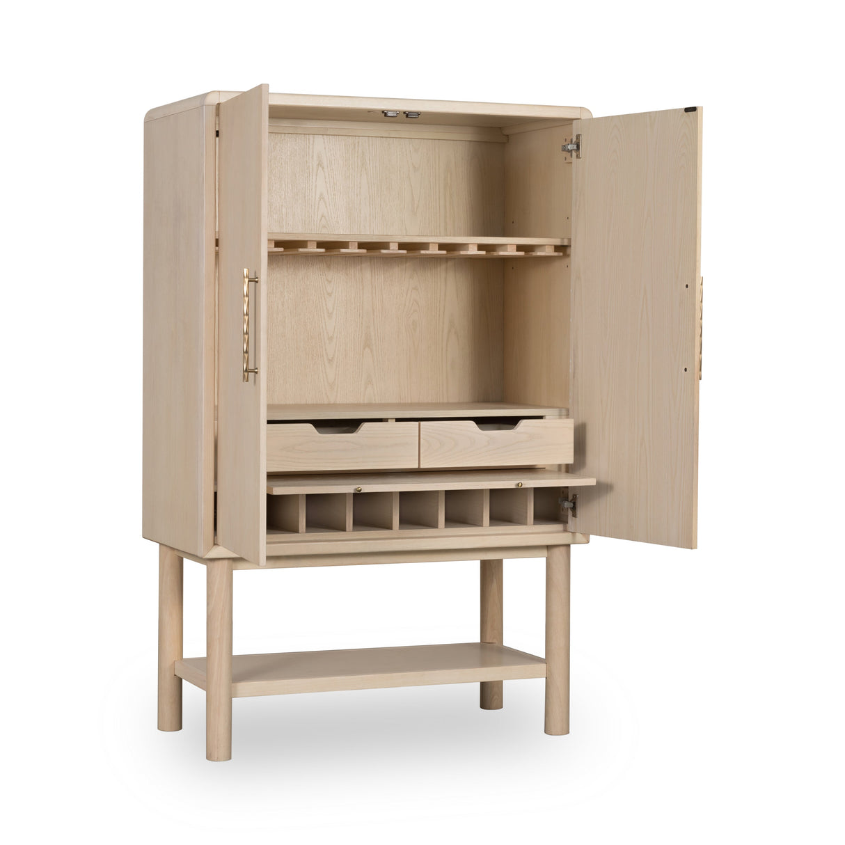 Zinnia Two Door Ash Wood Bar Cabinet in White Sand by Modus Furniture at Eve Furniture