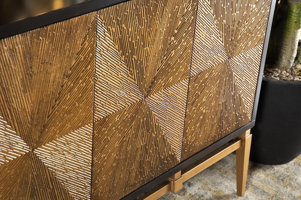 Zira Brown/Antique Gold Sunburst 4-Door Accent Cabinet by Coaster at Eve Furniture
