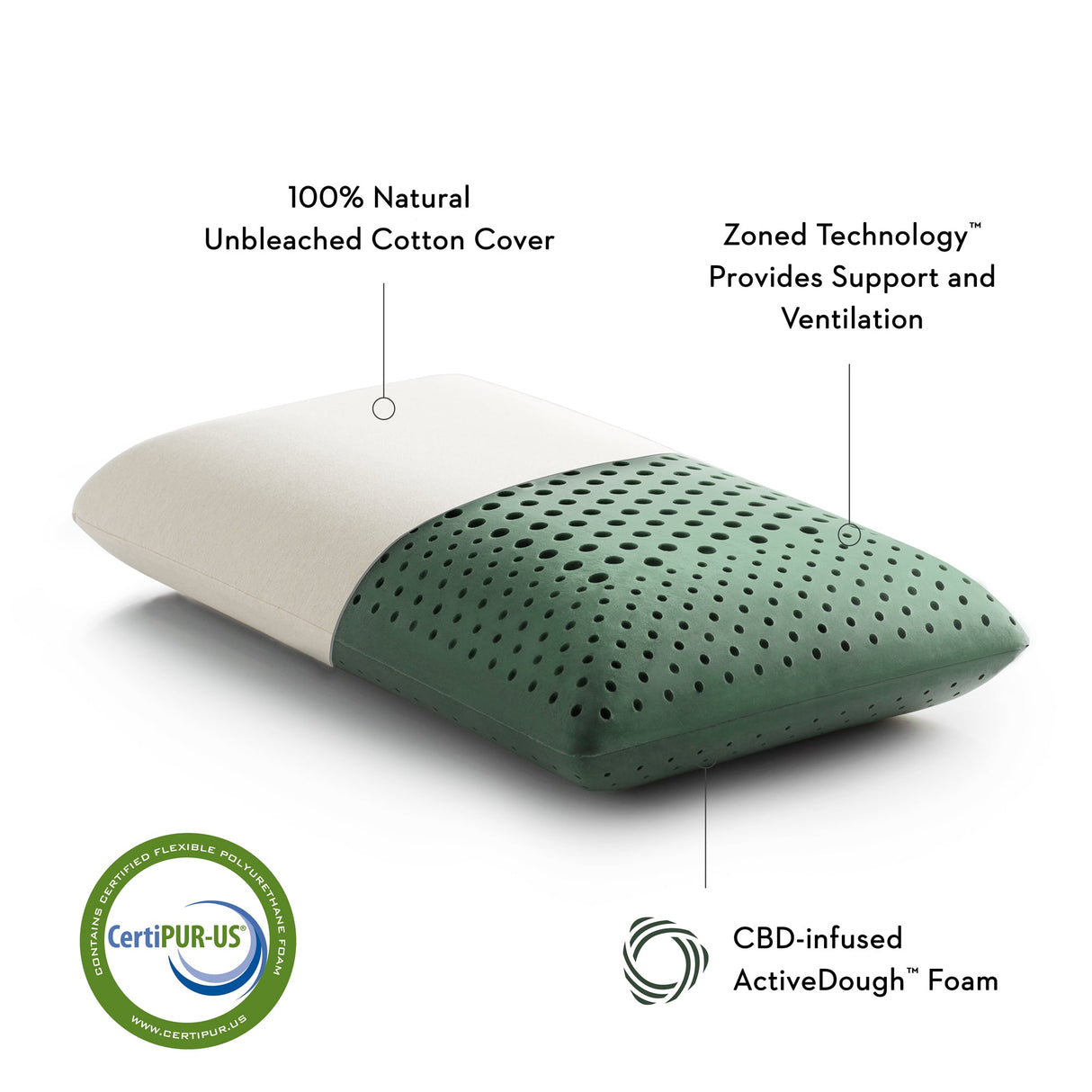 Zoned ActiveDough Cbd Oil Queen Pillow by Malouf at Eve Furniture