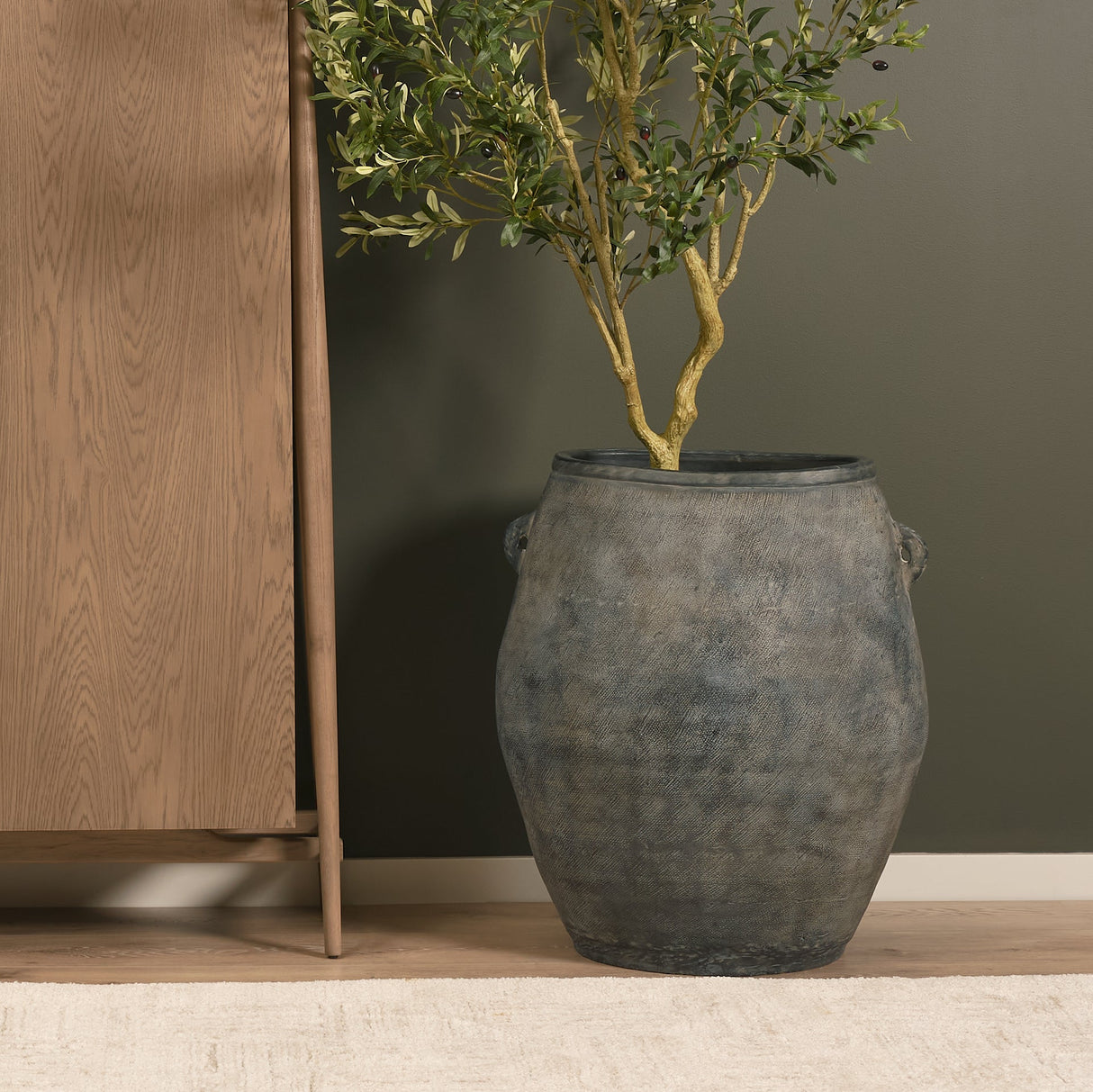 Zuma 27.2L x 20.5W x 31.9H Dark Gray Ceramic Floor Vase by Mercana at Eve Furniture