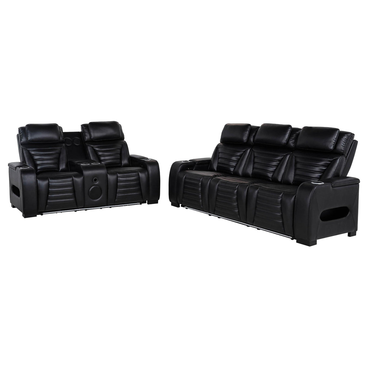 Zuma Black 2-Piece Faux Leather Dual Power LED Set by Coaster at Eve Furniture