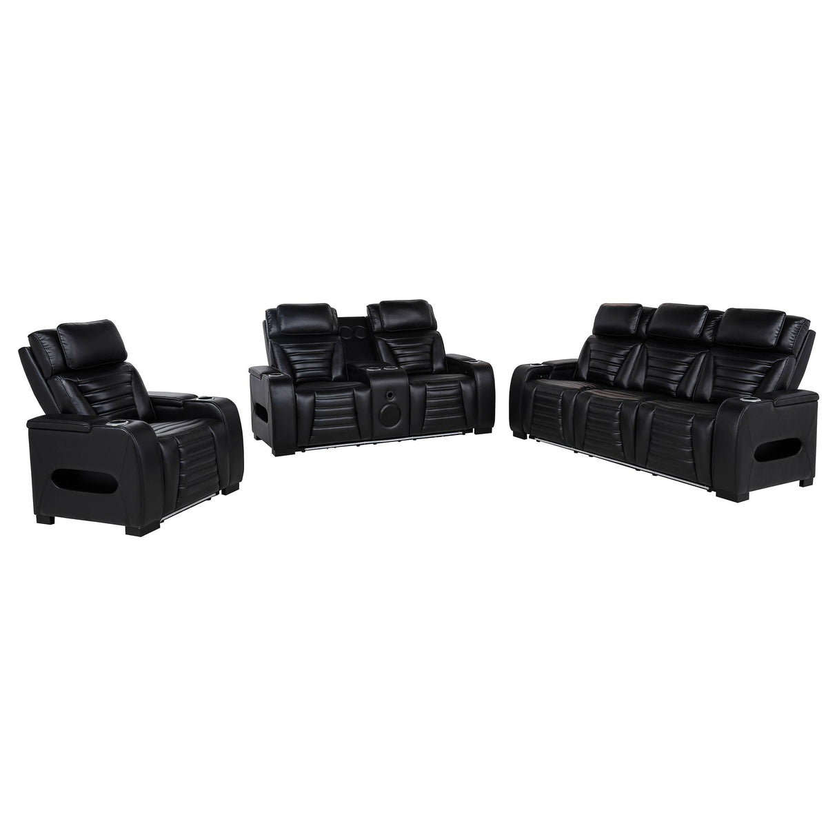 Zuma Black 3-Piece Faux Leather Dual Power LED Set by Coaster at Eve Furniture