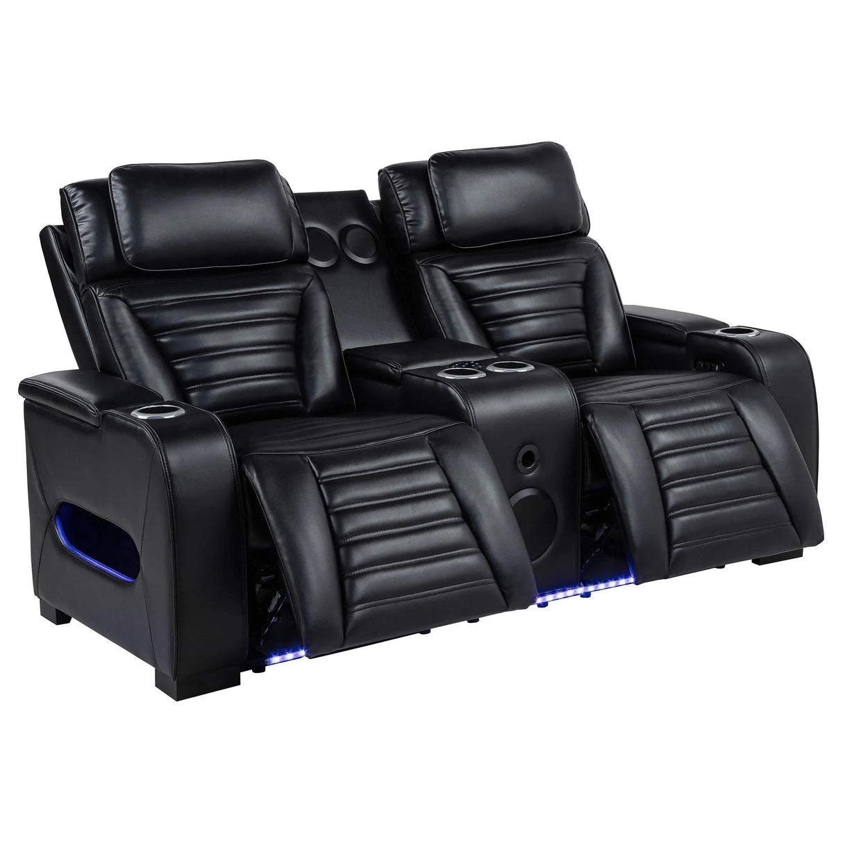 Zuma Black Faux Leather Dual Power Reclining LED Loveseat by Coaster at Eve Furniture
