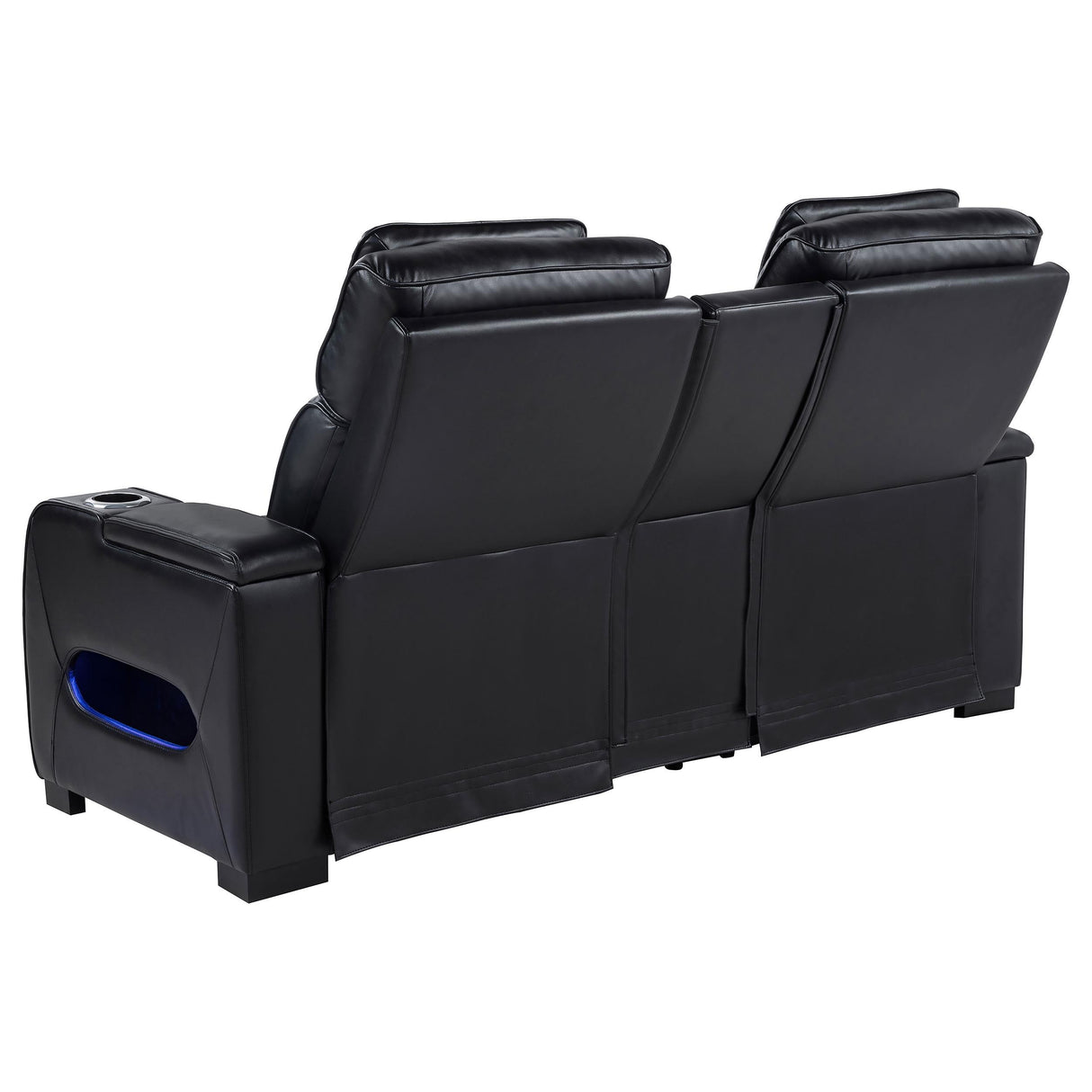 Zuma Black Faux Leather Dual Power Reclining LED Loveseat by Coaster at Eve Furniture